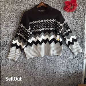 Joseph A Women's 2XL Black Geometric Mock Neck Pullover Sweater